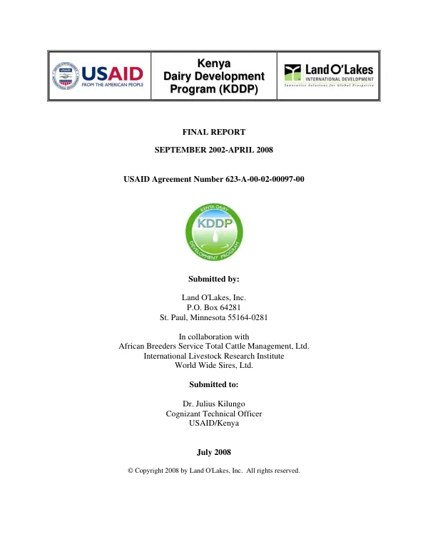 Kenya dairy development program (KDDP) : final report, September 2002-April 2008