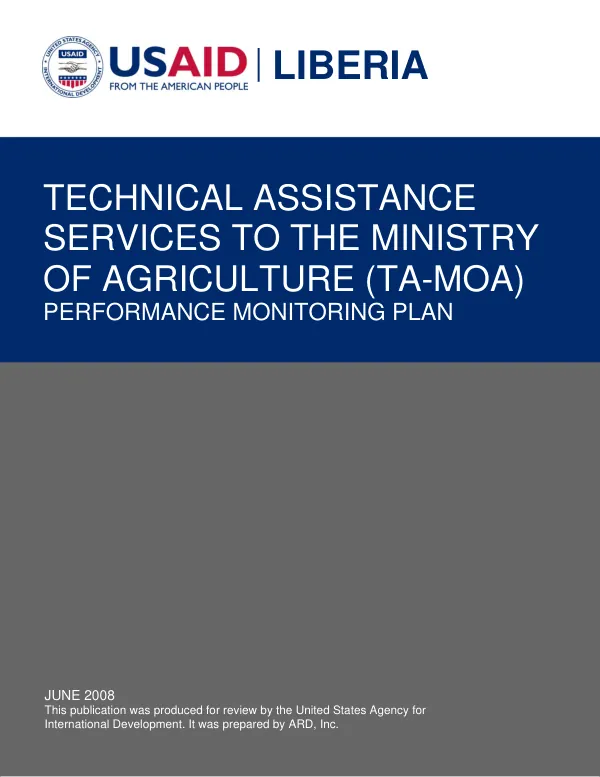 Technical assistance services in support of the Ministry of Agriculture (TA-MOA) : performance monitoring plan