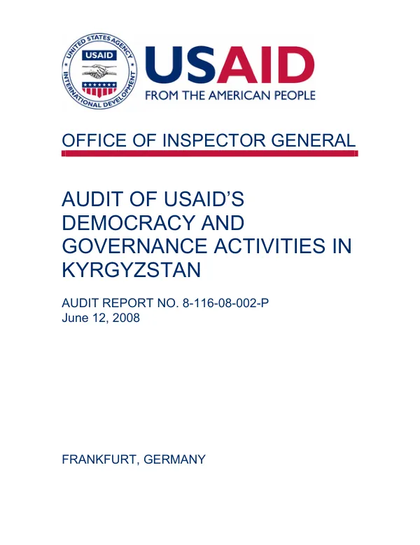 Audit of USAID"s democracy and governance activities in Kyrgyzstan