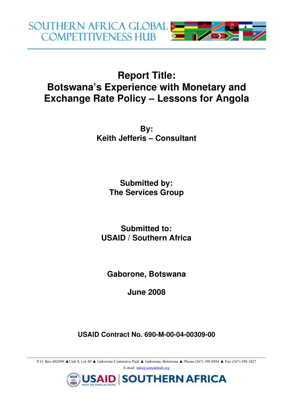 Botswana"s experience with monetary and exchange rate policy : lessons for Angola