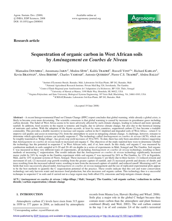 Sequestration of organic carbon in West African soils