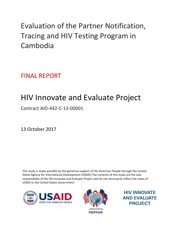Evaluation of the partner notification, tracing and HIV testing program in Cambodia