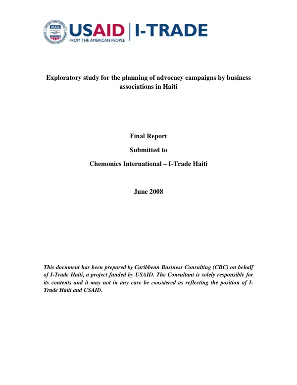 Exploratory study for the planning of advocacy campaigns by business associations in Haiti