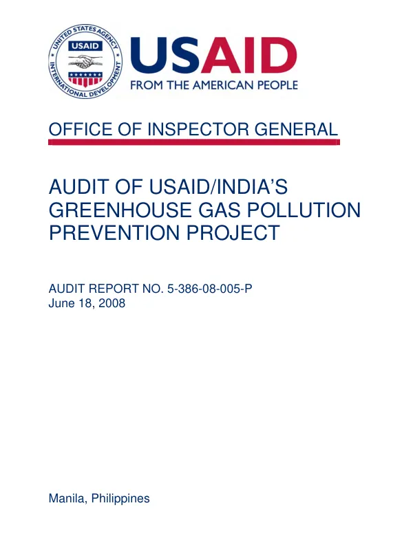 Audit of USAID/India"s greenhouse gas pollution prevention project