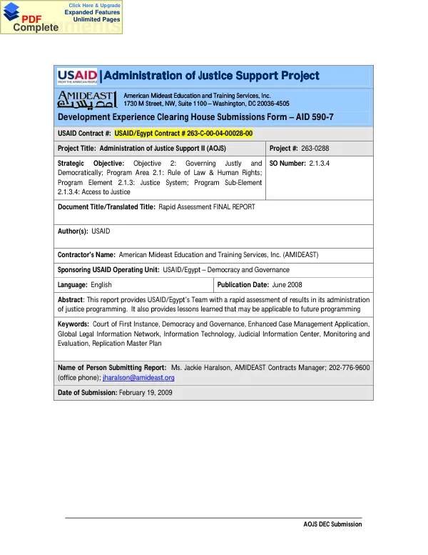Rapid assessment of USAID/Egypt"s administration of justice II project