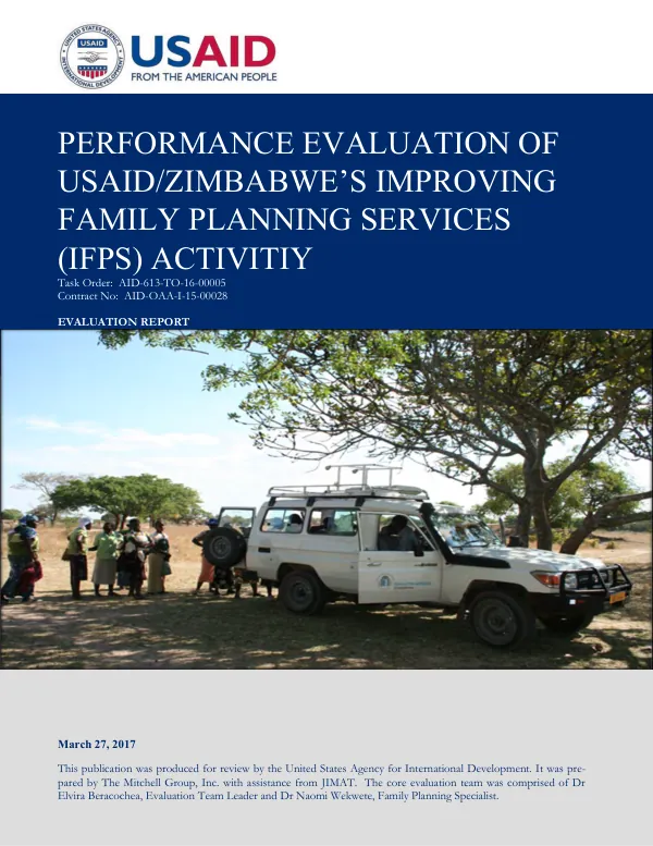 Performance evaluation of USAID/Zimbabwe's improving family planning services (IFPS) activity