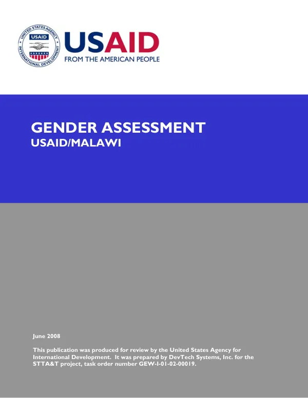 Gender assessment : USAID/Malawi