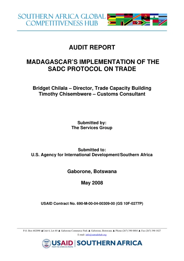 Audit report : Madagascar"s implementation of the SADC protocol on trade
