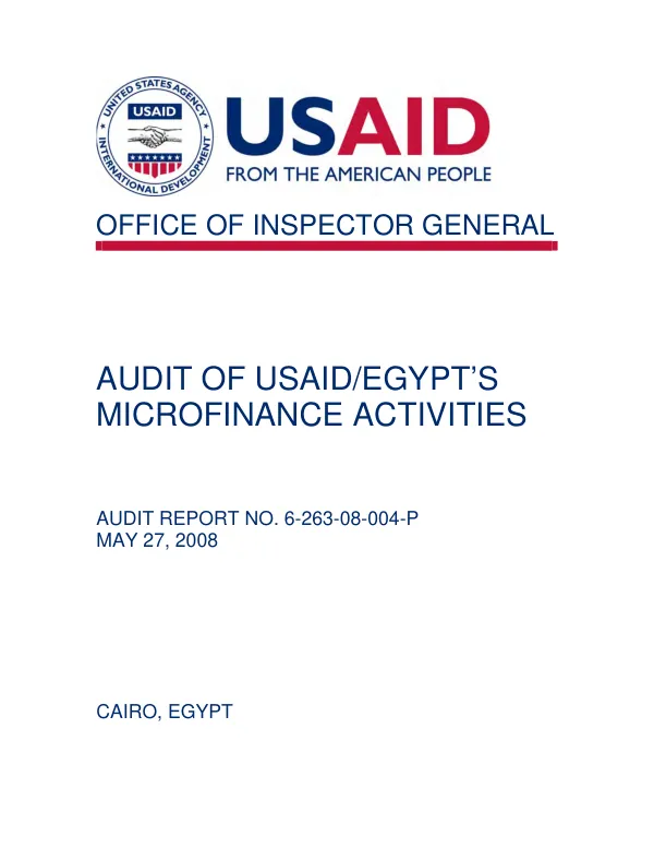 Audit of USAID/Egypt"s microfinance activities