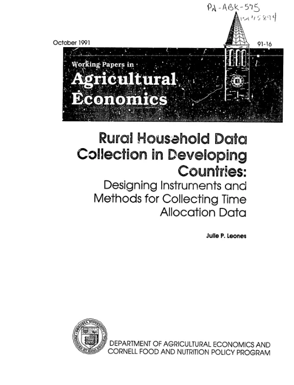 Rural household data collection in developing countries : designing instruments and methods for collecting time allocation data