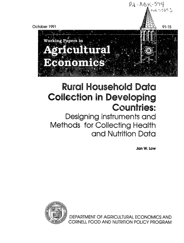 Rural household data collection in developing countries : designing instruments and methods for collecting health and nutrition data