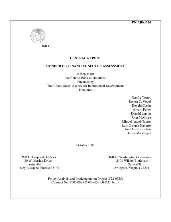 Central report : Honduras -- financial sector assessment