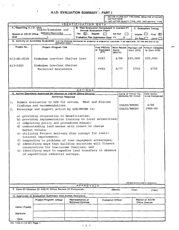 Zimbabwe low-cost shelter loan -- Zimbabwe low-cost shelter technical assistance