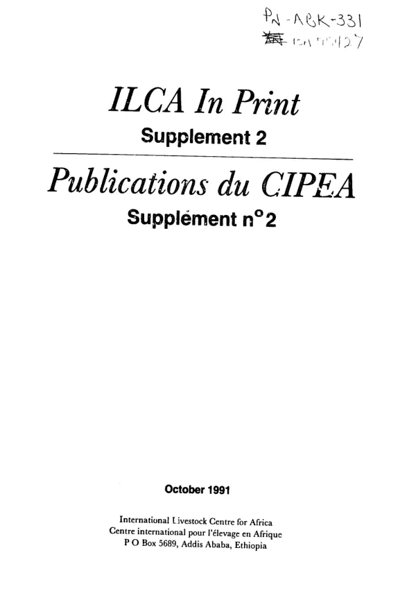 ILCA in print : supplement 2 = Publications du CIPEA : supplement no. 2