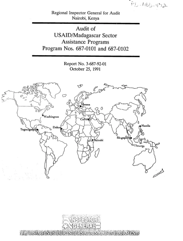 Audit of USAID/Madagascar sector assistance programs -- program nos. 687-0101 and 687-0102