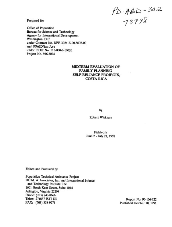 Midterm evaluation of family planning self-reliance projects, Costa Rica