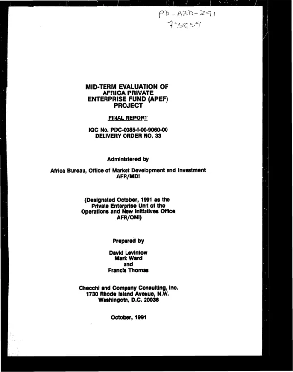 Mid-term evaluation of Africa private enterprise fund (APEF) project