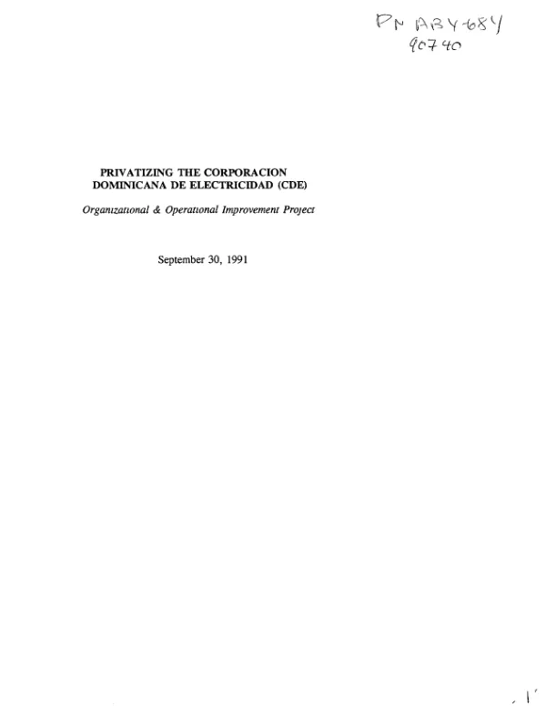 Privatizing the Corporacion Dominicana de Electricidad (CDE) : organizational & operational improvement project