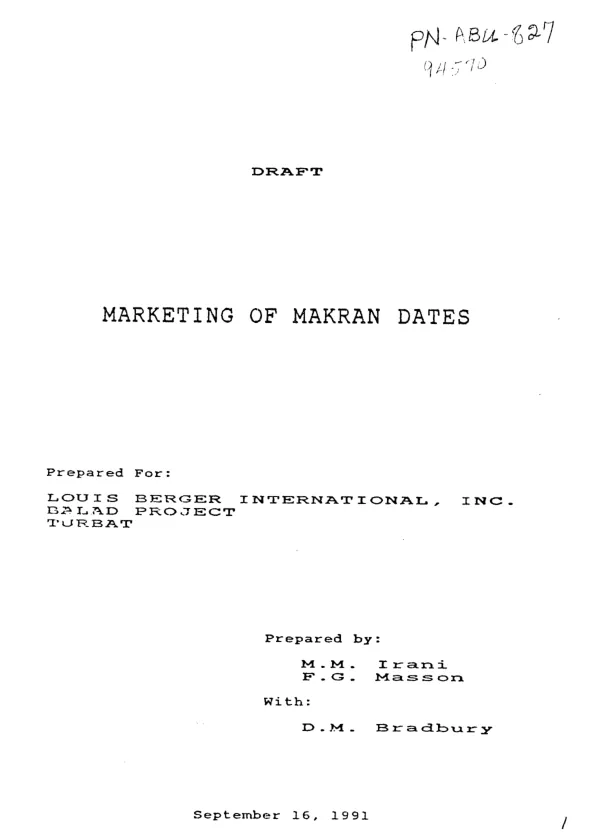 Marketing of Makran [Mekran] dates