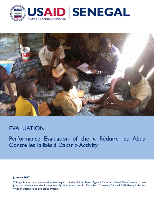 Performance evaluation of the "reduire les abus contre les talibes a Dakar" activity