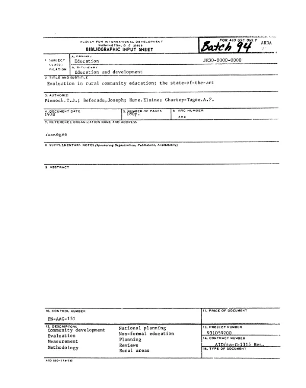 AID cooperative agreement no. PDC-0801-A-00-1108-00 with the Cooperative Housing Foundation for support under the Title II planning assistance grant