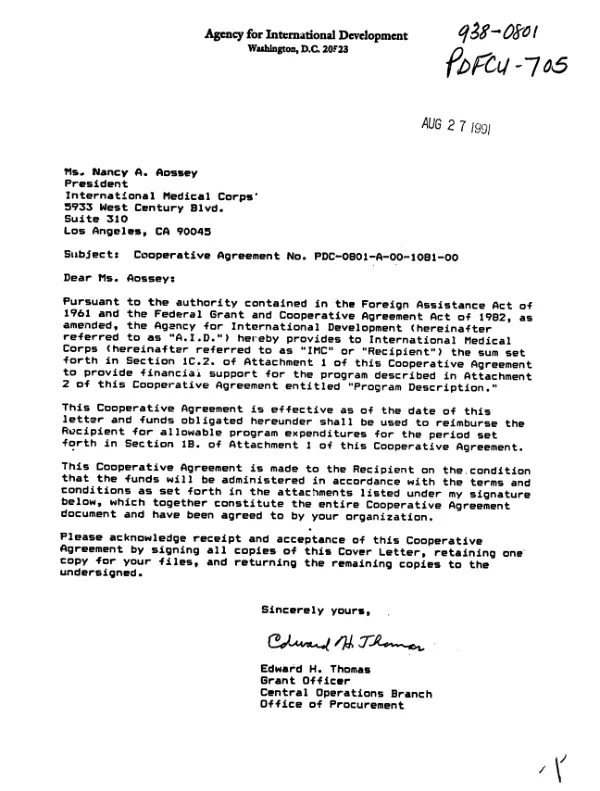 AID cooperative agreement no. PDC-0801-A-00-1081-00 with International Medical Corps to ascertain the potential of the recipient to become a Title II cooperating sponsor in Africa