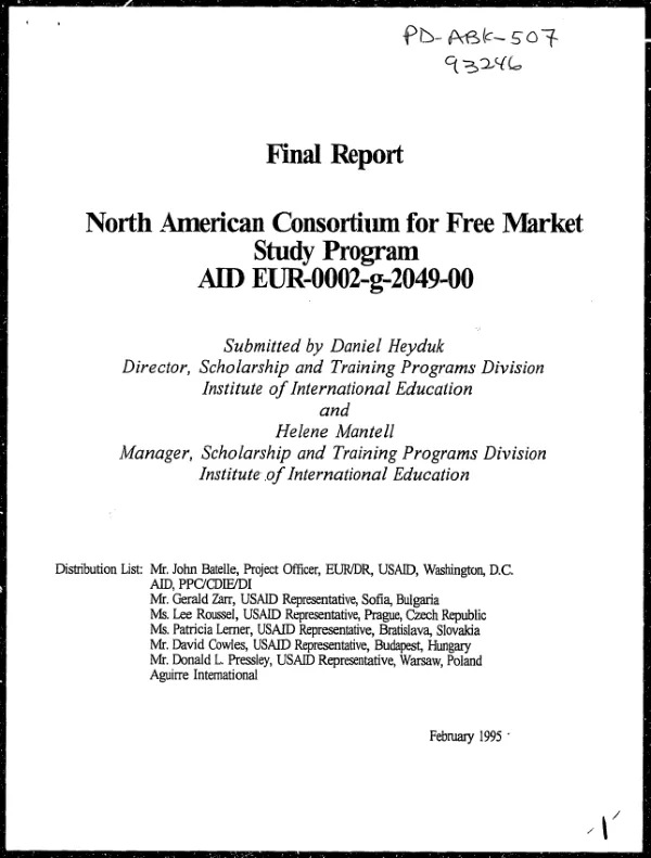 AID grant no. PDC-0230-G-00-1060-00 to the International Institute of Rural Reconstruction for a program in development education