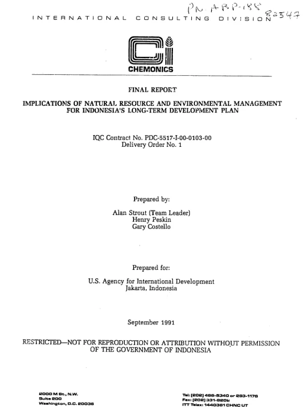 Implications of natural resource and environmental management for Indonesia"s long-term development plan