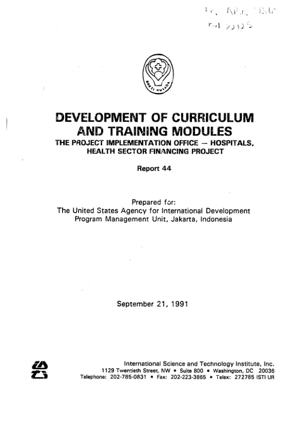 Development of curriculum and training modules : the project implementation office -- hospitals, health sector financing project
