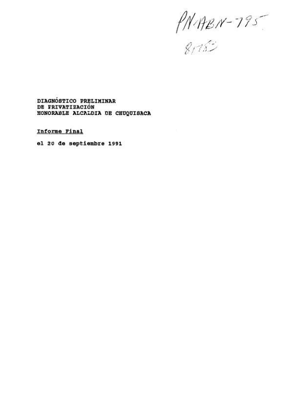Diagnostico preliminar de privatizacion Honorable Alcaldia de Chuquisaca