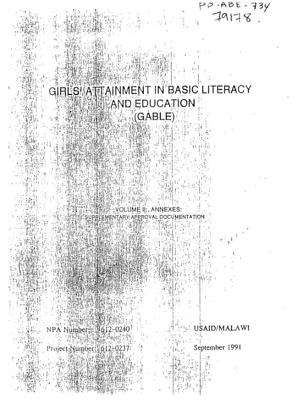 Girls" attainment in basic literacy and education (GABLE) : annexes