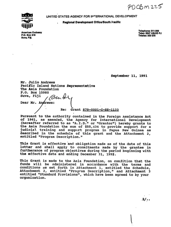AID grant no. 879-0001-G-SS-1133-00 to The Asia Foundation for a judicial and legal training program