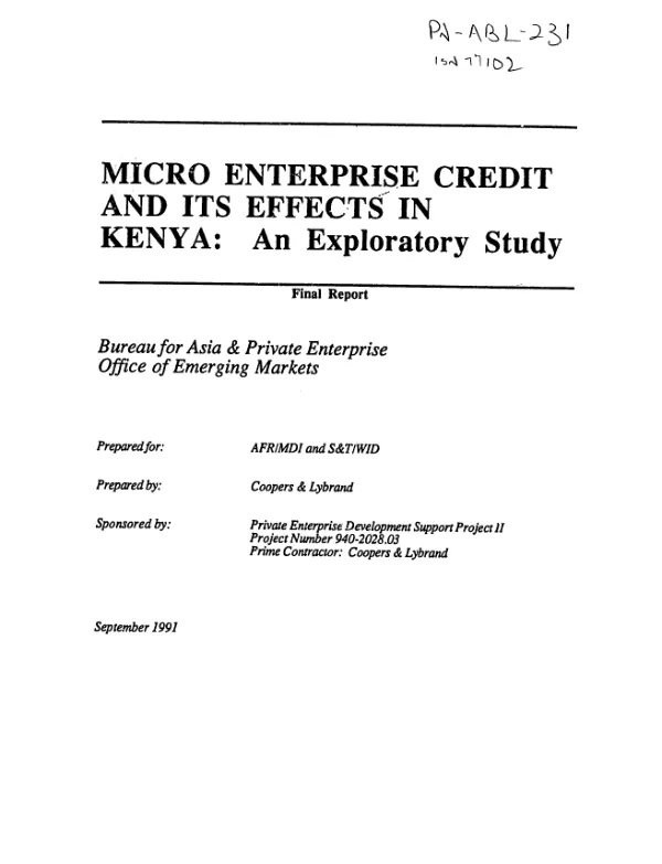 Micro enterprise credit and its effects in Kenya : an exploratory study