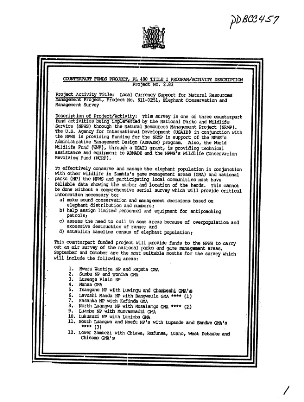 Counterpart funds project, PL 480 Title I program/activity description, project no. 2.83