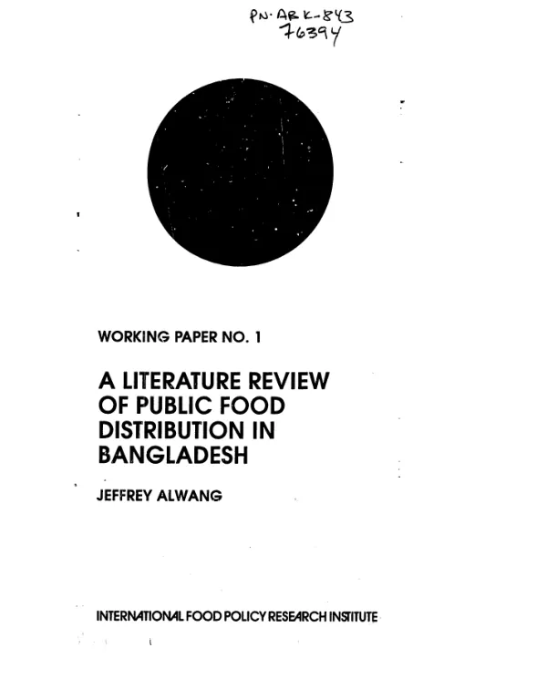 Public food distribution system in Bangladesh : a review of past impact studies and a plan for further analysis