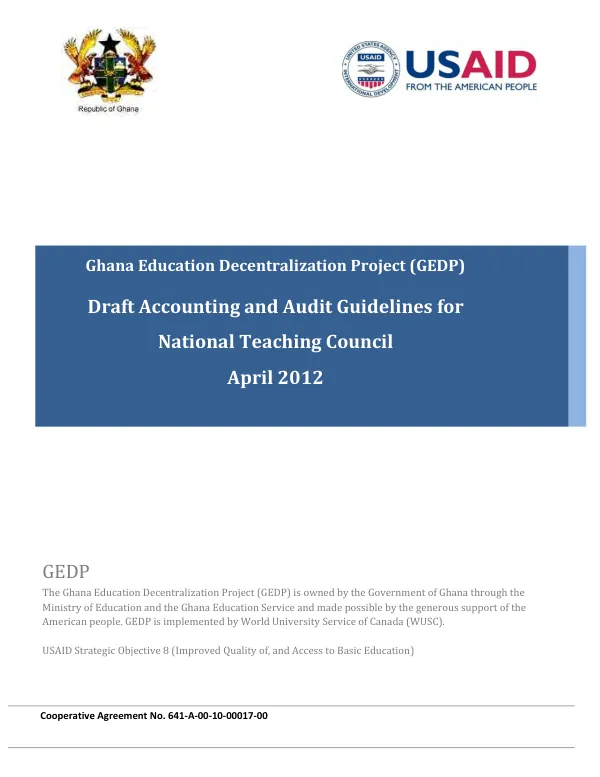 Ghana education decentralization project (GEDP) : draft accounting and audit guidelines for National Teaching Council