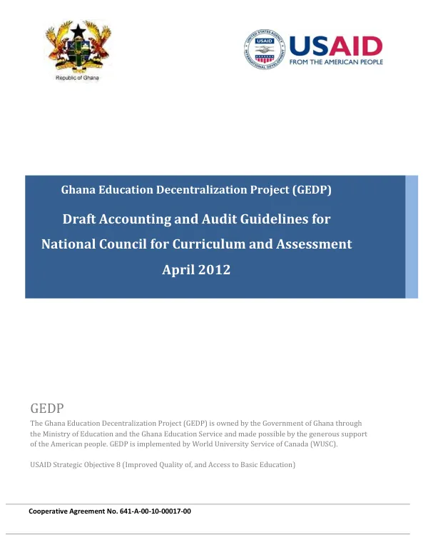Ghana education decentralization project (GEDP) : draft accounting and audit guidelines for National Council for Curriculum and Assessment