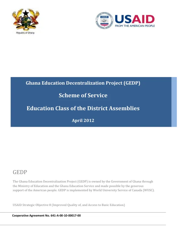 Ghana education decentralization project (GEDP) : scheme of service -- education class of the District Asemblies