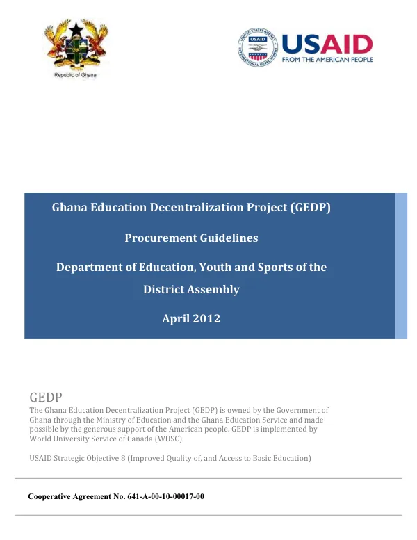 Ghana education decentralization project (GEDP) : procurement guidelines Department of Education, Youth and Sports of the District Assembly