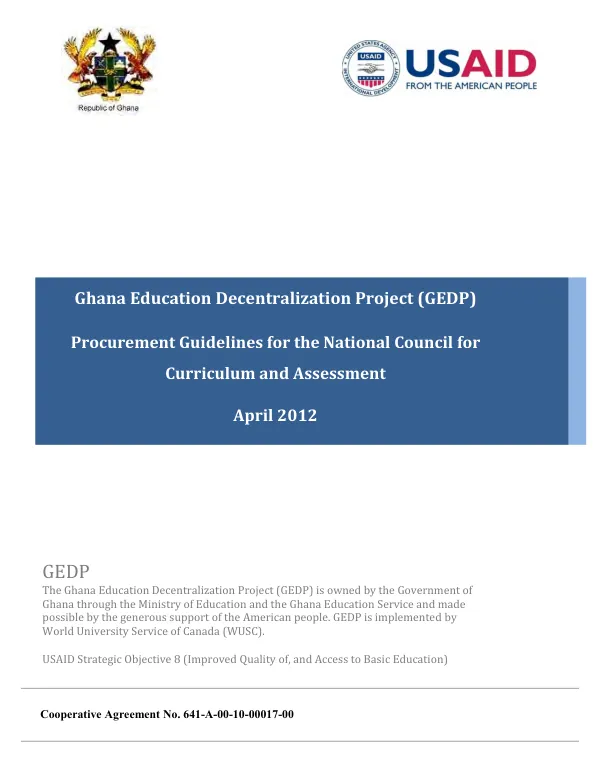 Ghana education decentralization project (GEDP) : procurement guidelines for the National Council for Curriculum and Assessment