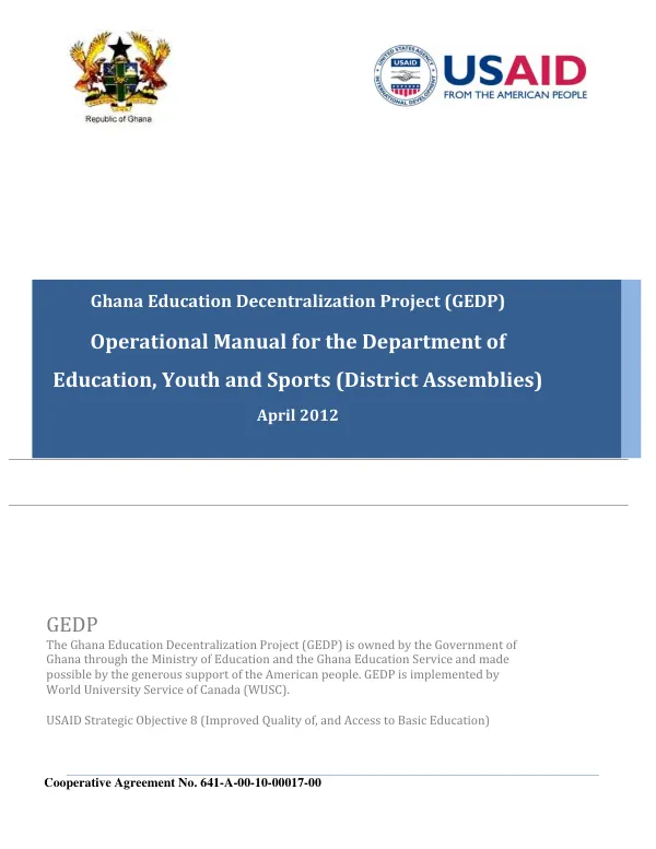 Ghana education decentralization project (GEDP) : operational manual for the Department of Education, Youth and Sporta (District Assemblies)