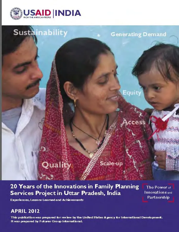 20 years of the innovations in family planning services project in Uttar Pradesh, India : experiences, lessons learned and achievements