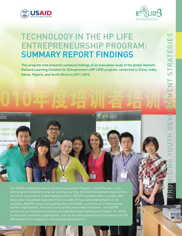 Technology in the HP LIFE entrepreneurship program : summary report findings