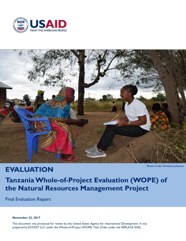 Tanzania whole-of-project evaluation (WOPE) of the natural resources management project : final evaluation report