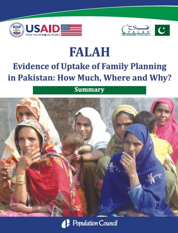 FALAH evidence of uptake of family planning in Pakistan : how much, where and why?