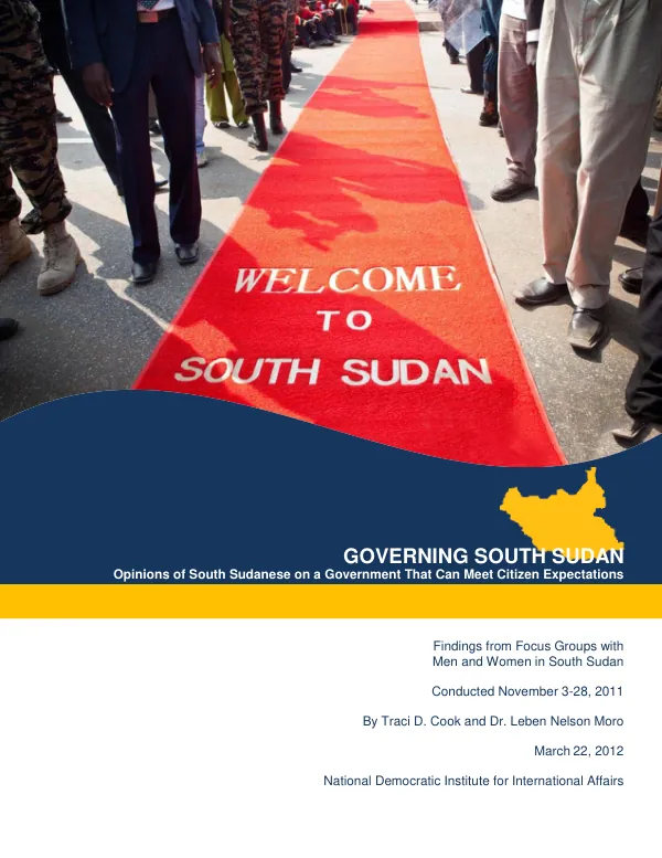 Governing South Sudan : opinions of South Sudanese on a government that can meet citizen expectations
