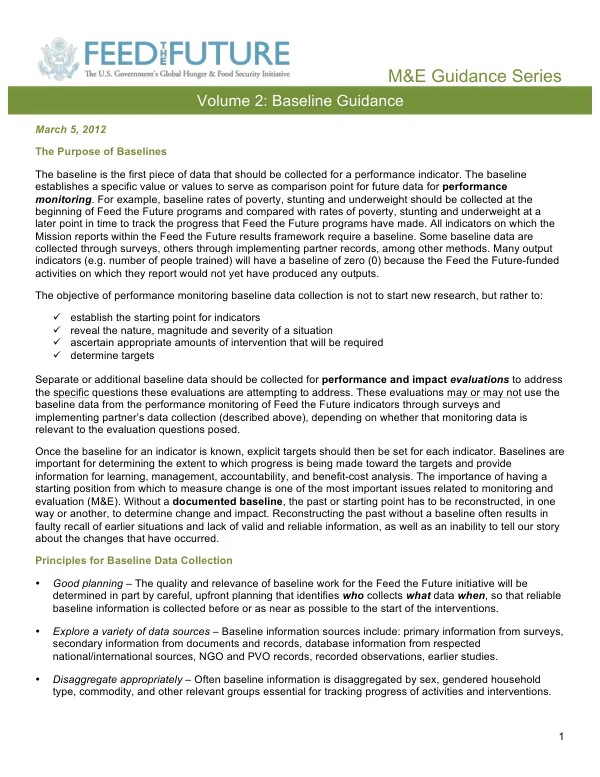 [Feed the Future performance indicator] baseline guidance