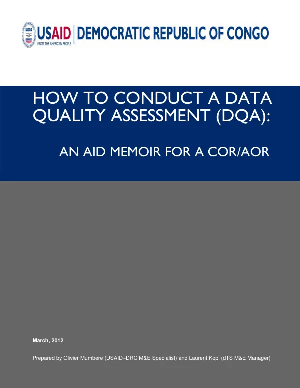 How to conduct a data quality assessment (DQA) : an aid memoir for a COR/AOR