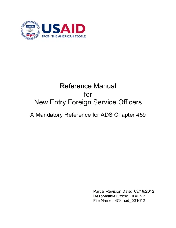 Reference manual for new entry foreign service officers : a mandatory reference for ADS chapter 459