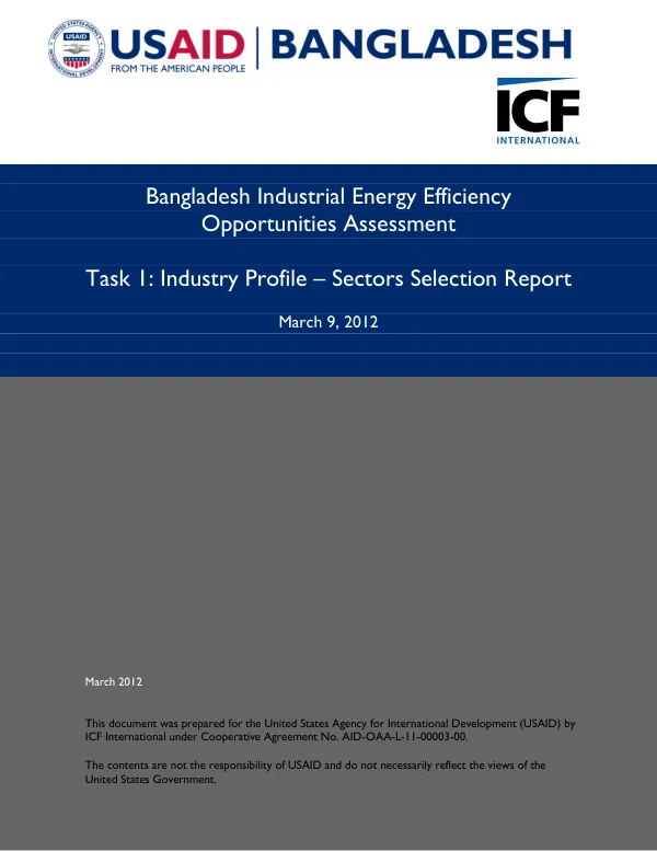 Bangladesh industrial energy efficiency opportunities assessment. Task 1 : industry profile -- sectors selection report
